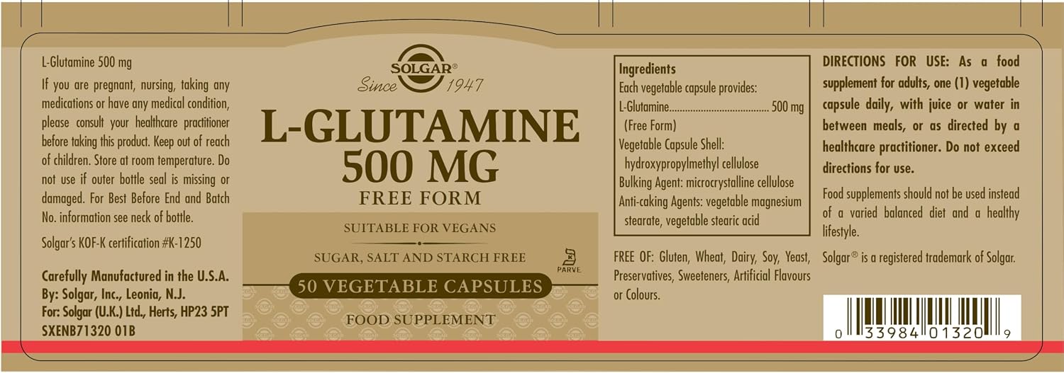 کپسول ال-گلوتامین Solgar، 500 میلی‌گرم