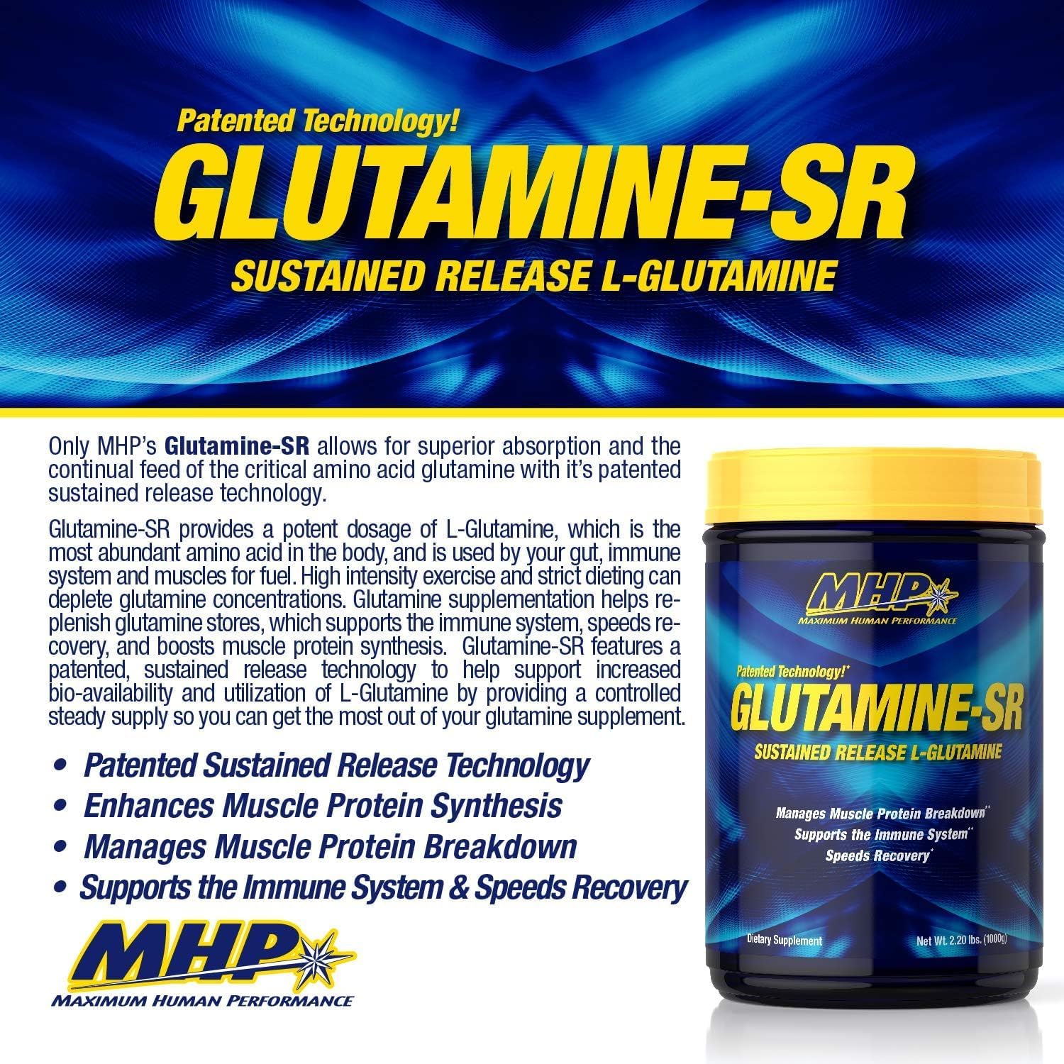 پودر ال-گلوتامین Maximum Human Performance مدل Glutamine SR، 2.2 پوند، 160 وعده