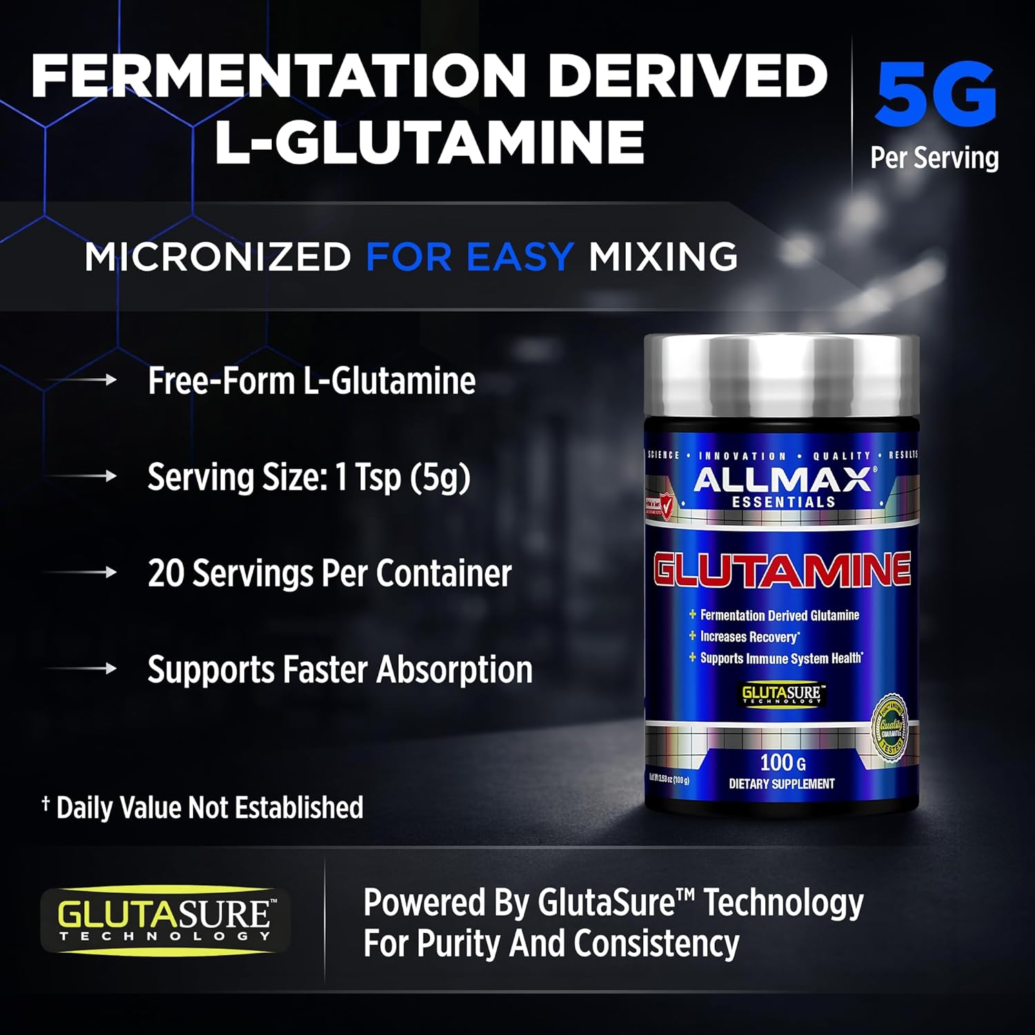 پودر ال-گلوتامین ALLMAX، 140 گرم