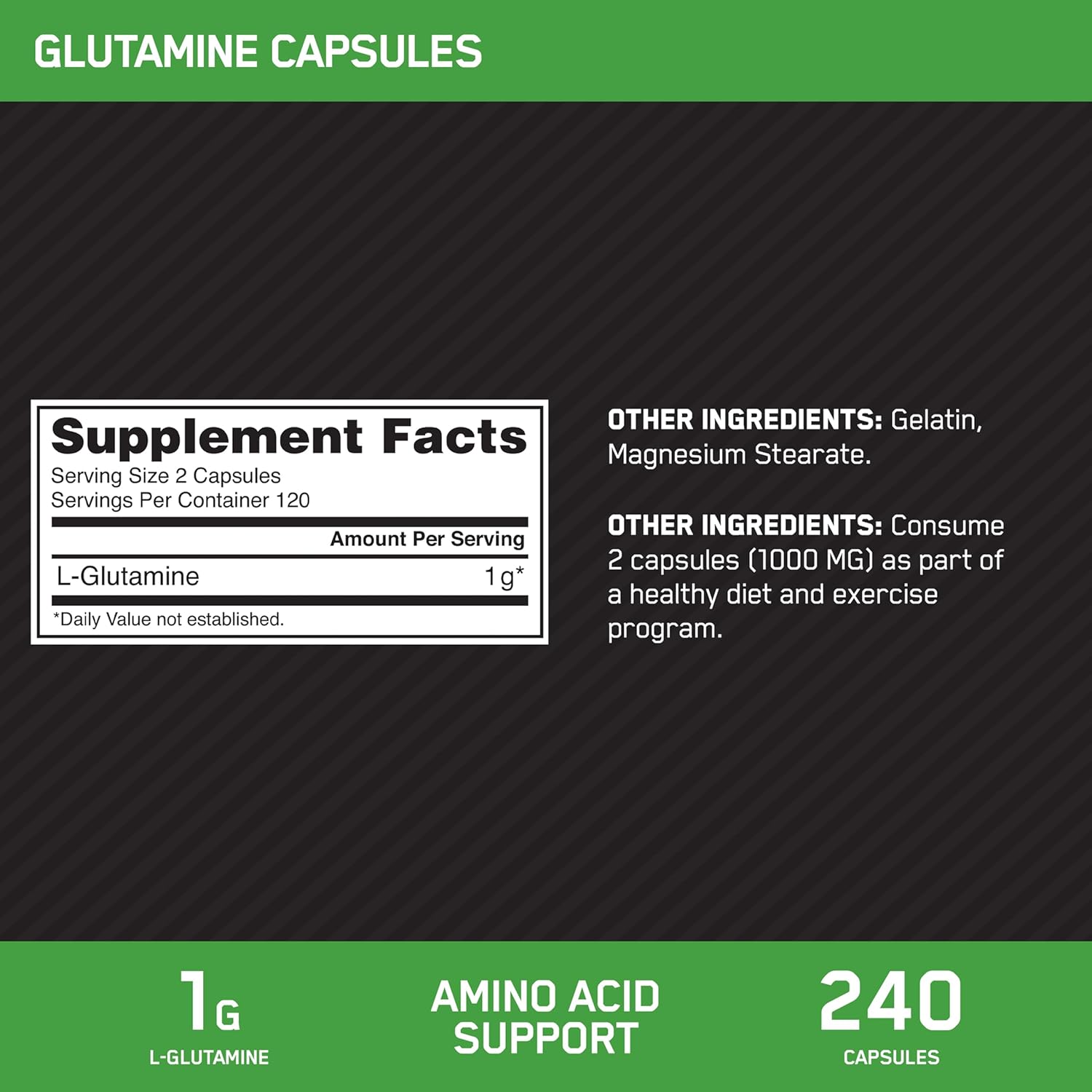 کپسول ال-گلوتامین Optimum Nutrition، 0.5 گرم، 240 کپسول