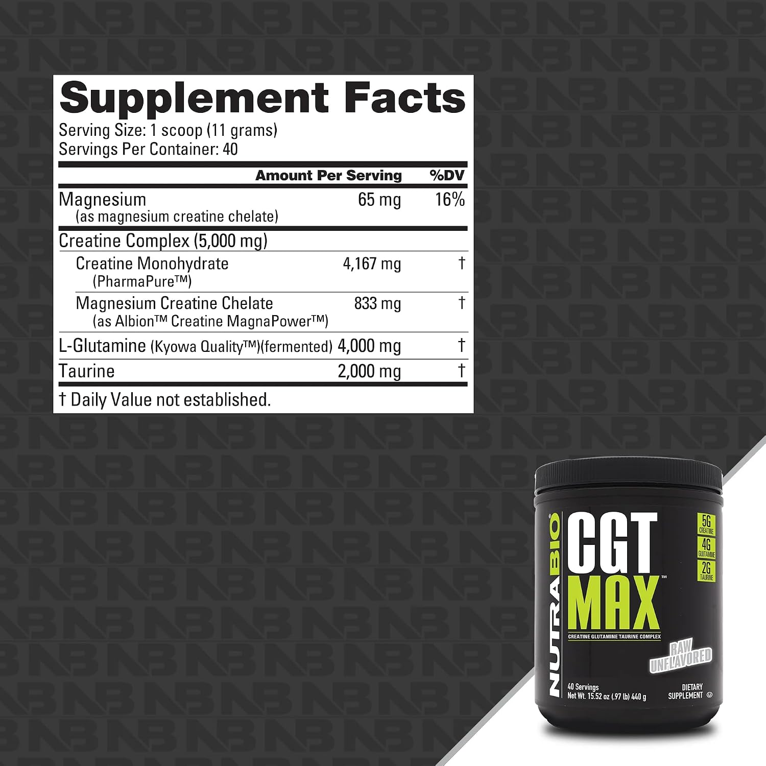 پودر کراتین و گلوتامین NutraBio مدل Cgt Max، بدون طعم
