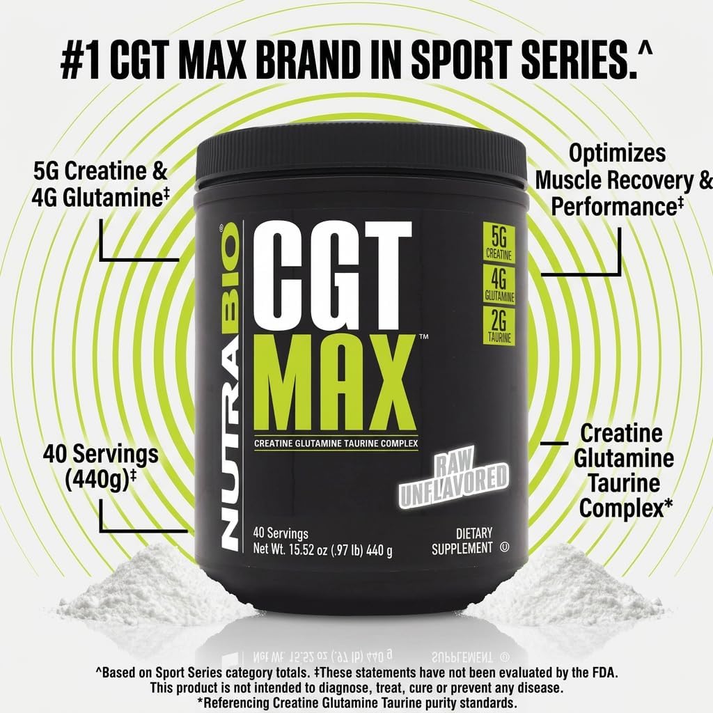 پودر کراتین و گلوتامین NutraBio مدل Cgt Max، بدون طعم