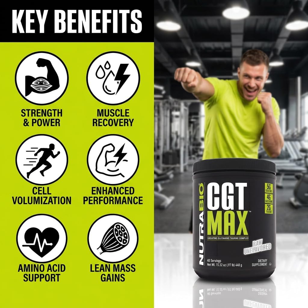 پودر کراتین و گلوتامین NutraBio مدل Cgt Max، بدون طعم