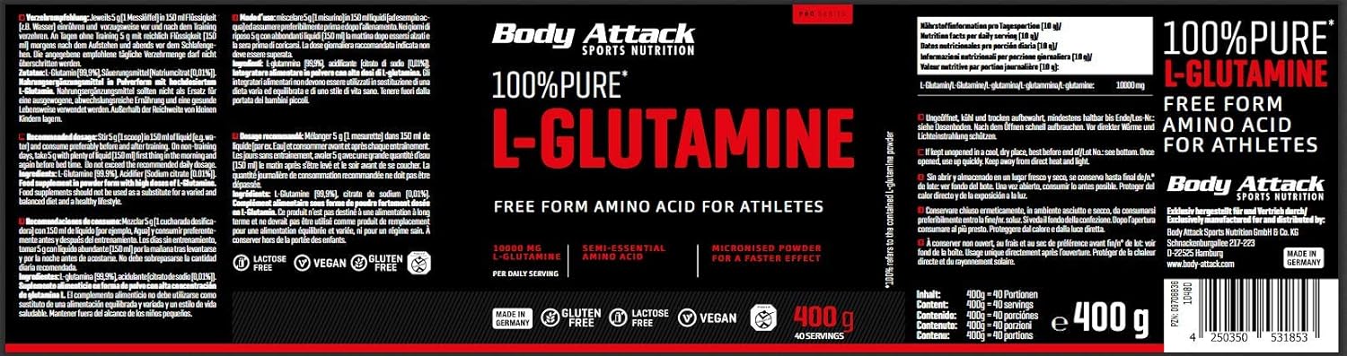پودر ال-گلوتامین Body Attack، 400 گرم