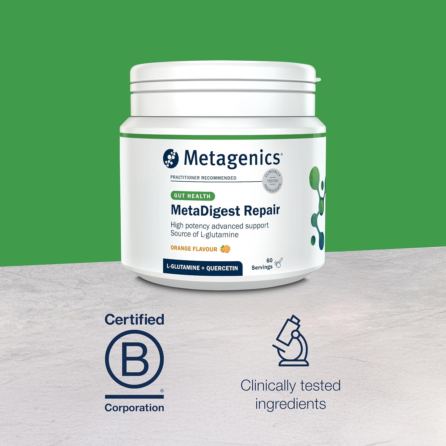 پودر ال-گلوتامین Metagenics مدل MetaDigest Repair، 60 وعده، طعم پرتقال