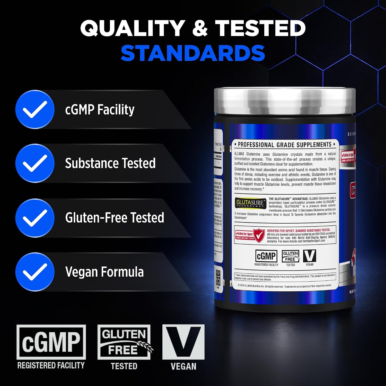 پودر ال-گلوتامین ALLMAX، 400 گرم