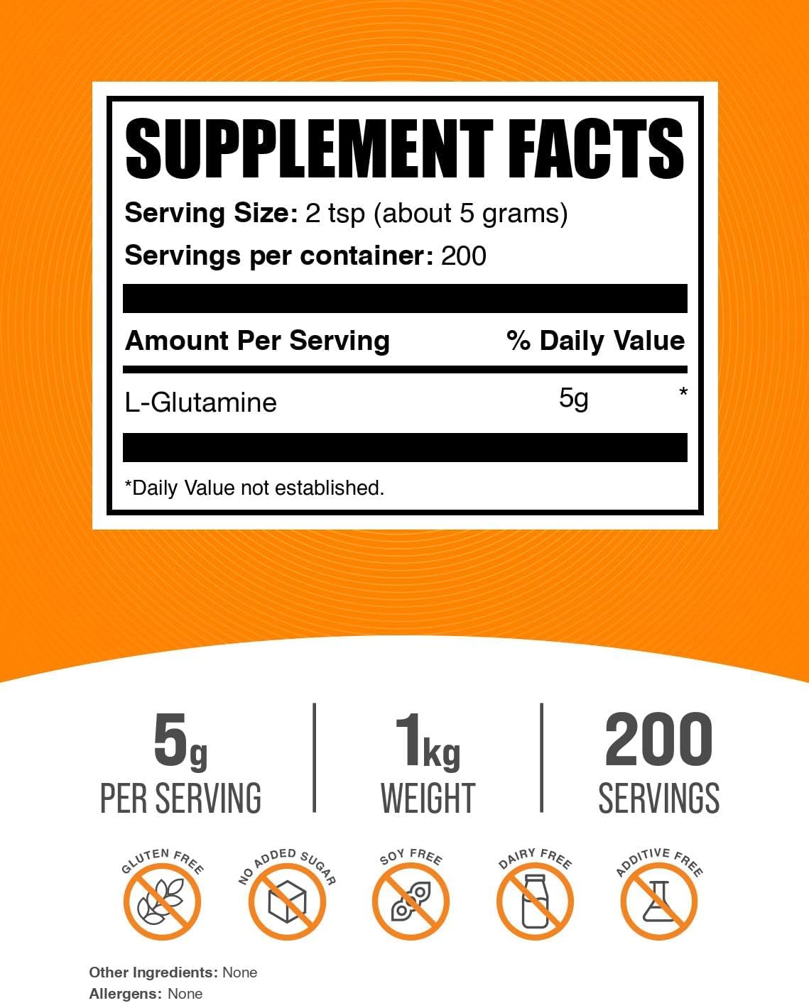 پودر مکمل سلامت گوارش BulkSupplements مدل Glutamine 5000، 1 کیلوگرم، بدون طعم