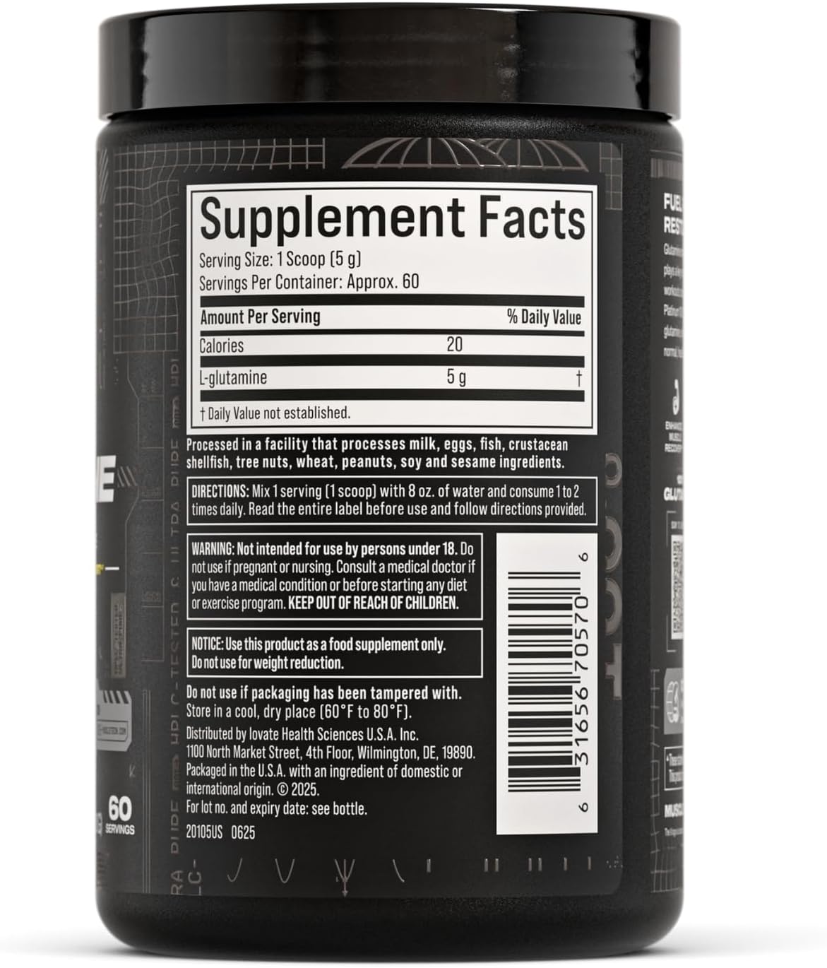 پودر ال-گلوتامین Muscletech مدل Platinum 100% Glutamine، 300 گرم، 60 وعده، بدون طعم