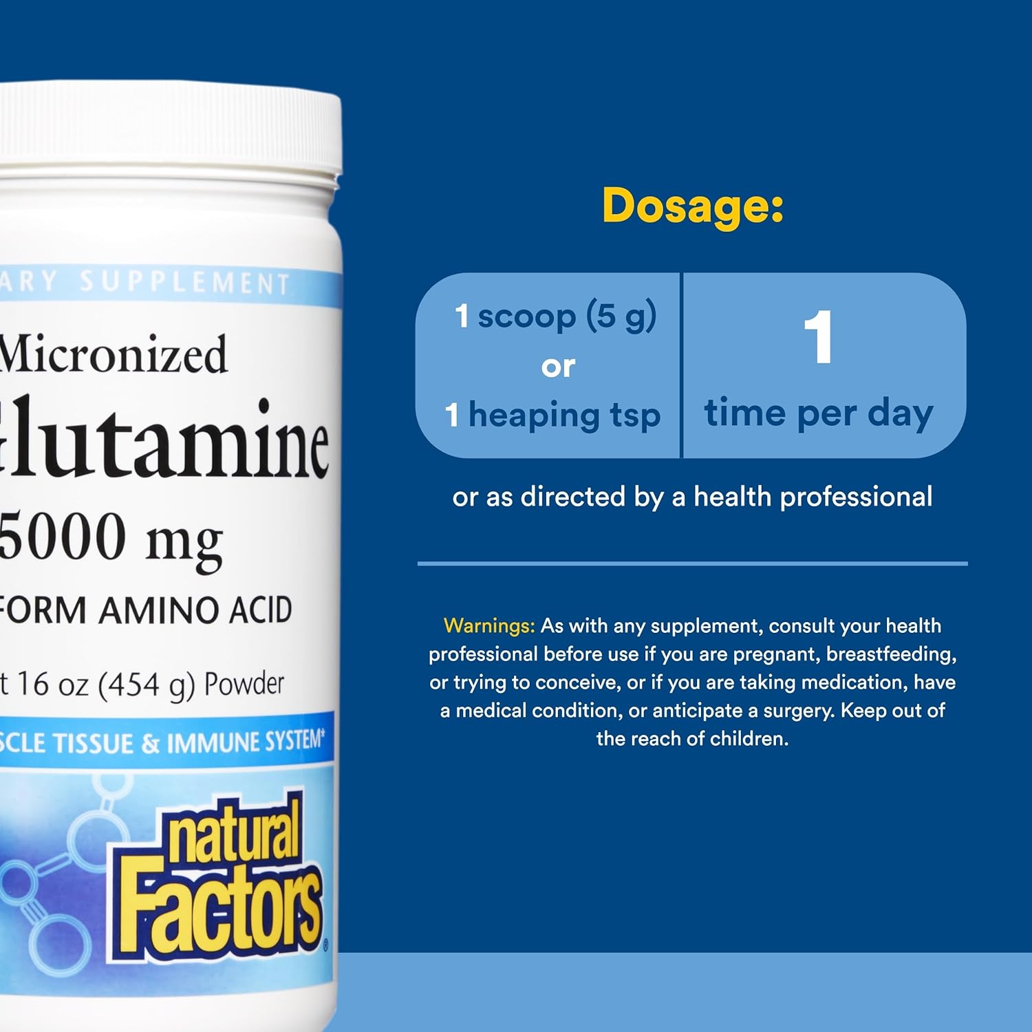 پودر ال-گلوتامین Natural Factors مدل Glutamine 5000، 470 میلی‌لیتر، 90 وعده