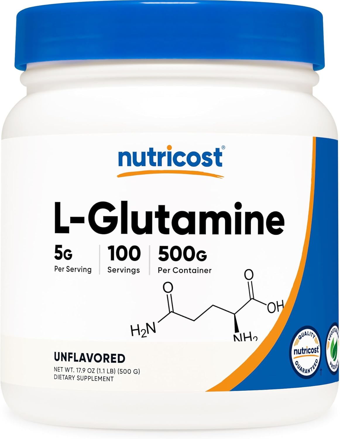 پودر ال-گلوتامین Nutricost، 500 گرم، بدون طعم