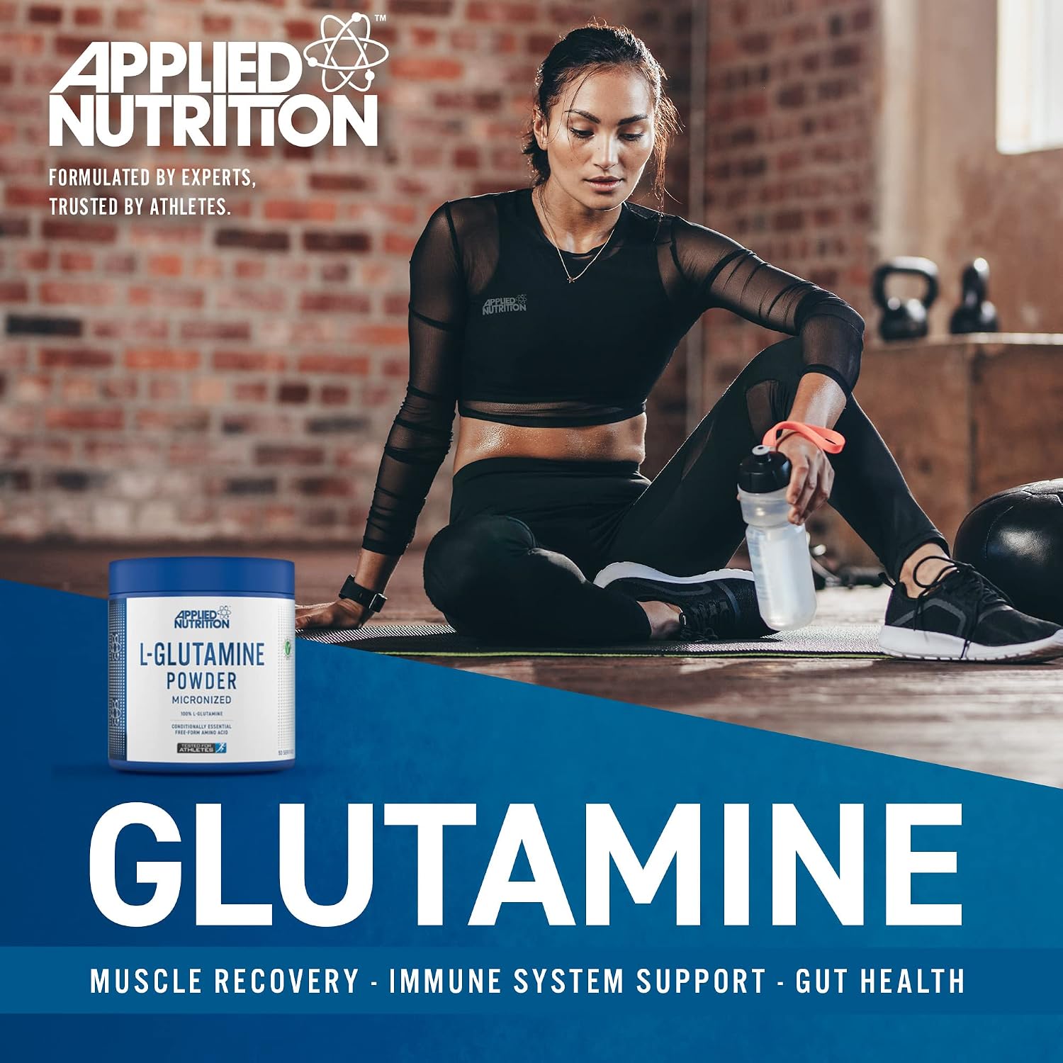 پودر ال-گلوتامین Applied Nutrition، 500 گرم، 100 وعده، بدون طعم