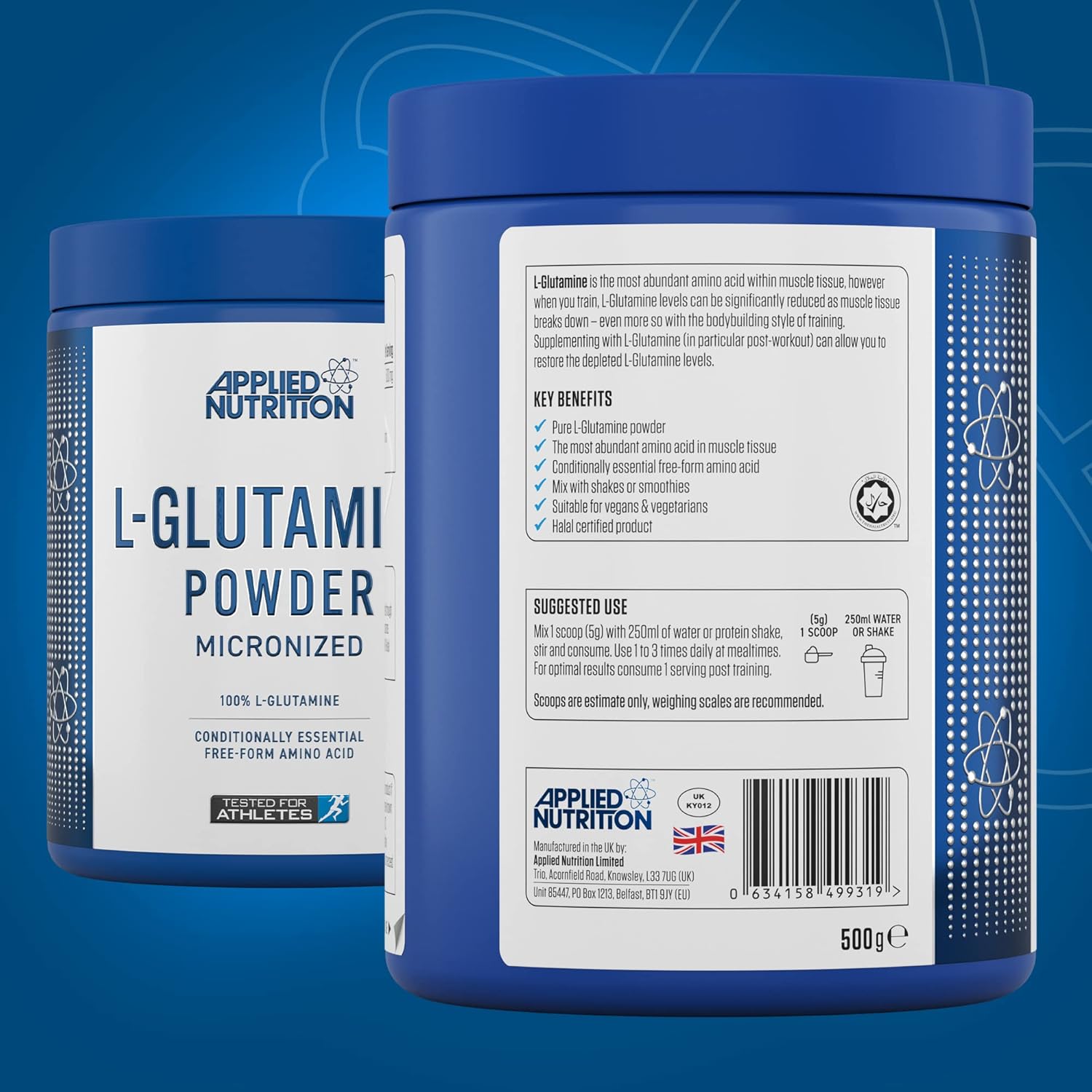 پودر ال-گلوتامین Applied Nutrition، 500 گرم، 100 وعده، بدون طعم