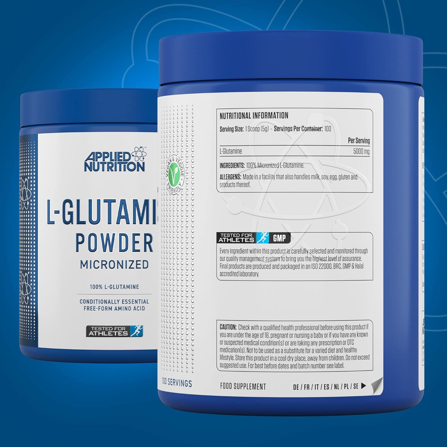 پودر ال-گلوتامین Applied Nutrition، 500 گرم، 100 وعده، بدون طعم