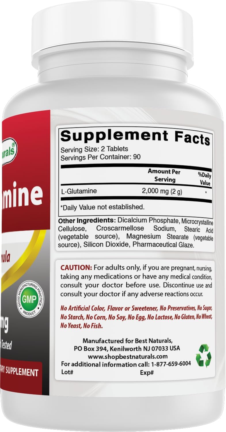 قرص ال-گلوتامین Best Naturals، 1000 میلی‌گرم