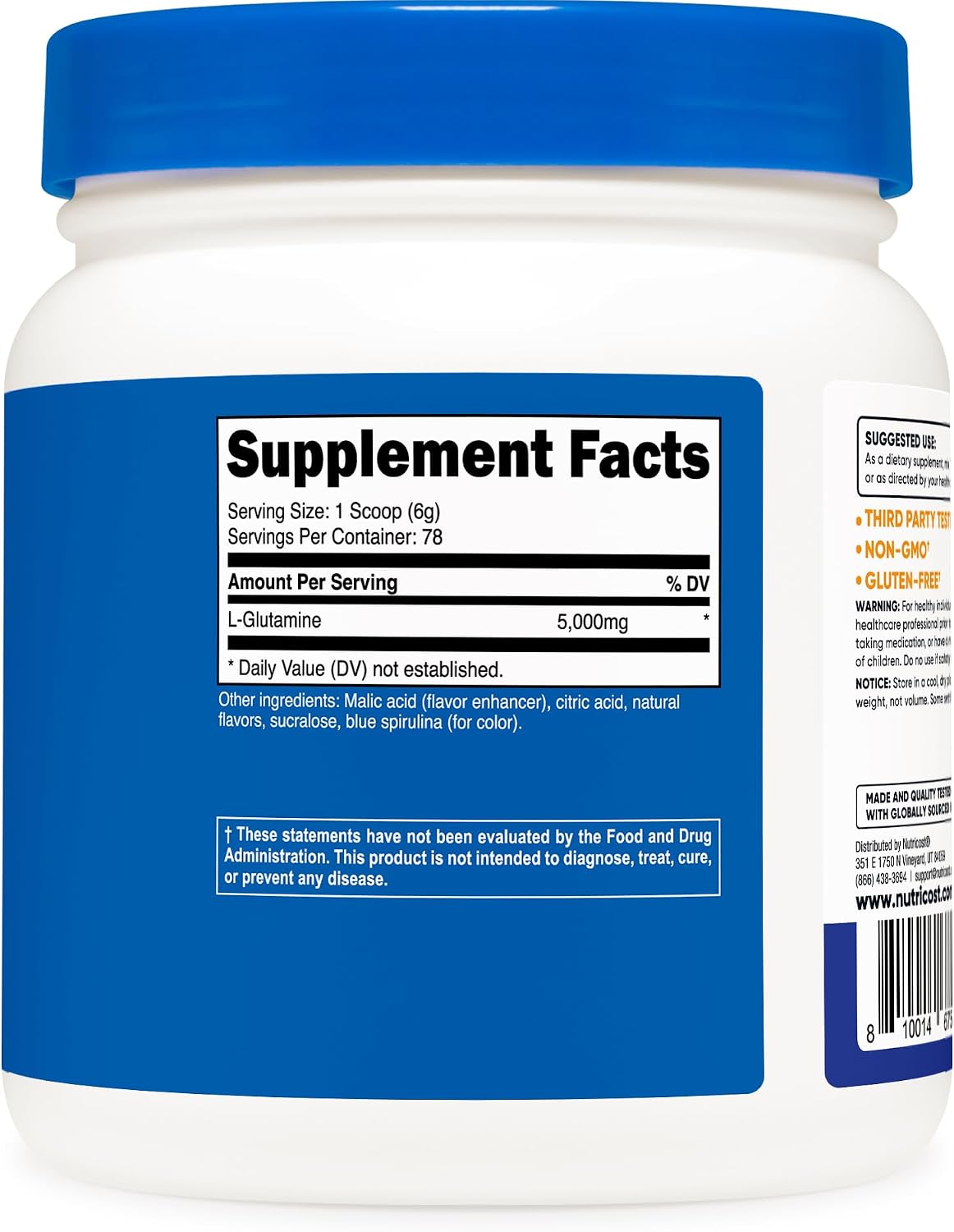 پودر ال-گلوتامین Nutricost، 500 گرم، طعم تمشک آبی