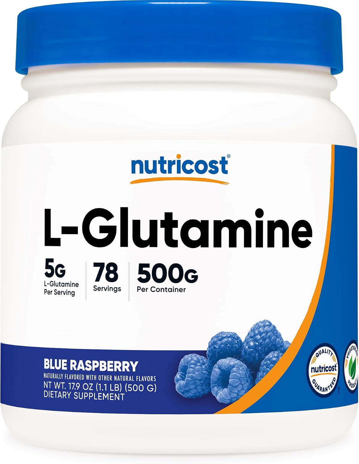 پودر ال-گلوتامین Nutricost، 500 گرم، طعم تمشک آبی