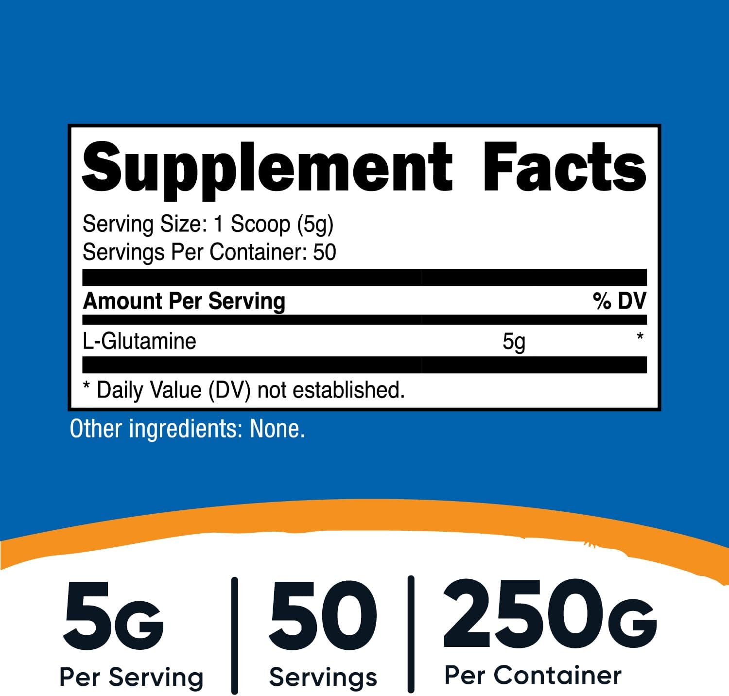 پودر ال-گلوتامین Nutricost، 250 گرم، بدون طعم
