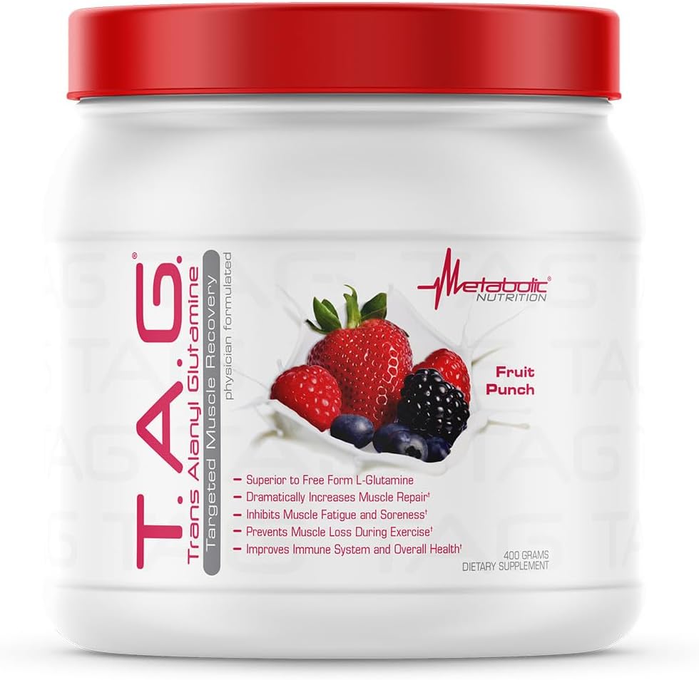 پودر ال-گلوتامین Metabolic Nutrition، 400 گرم، 40 وعده، طعم فروت پانچ