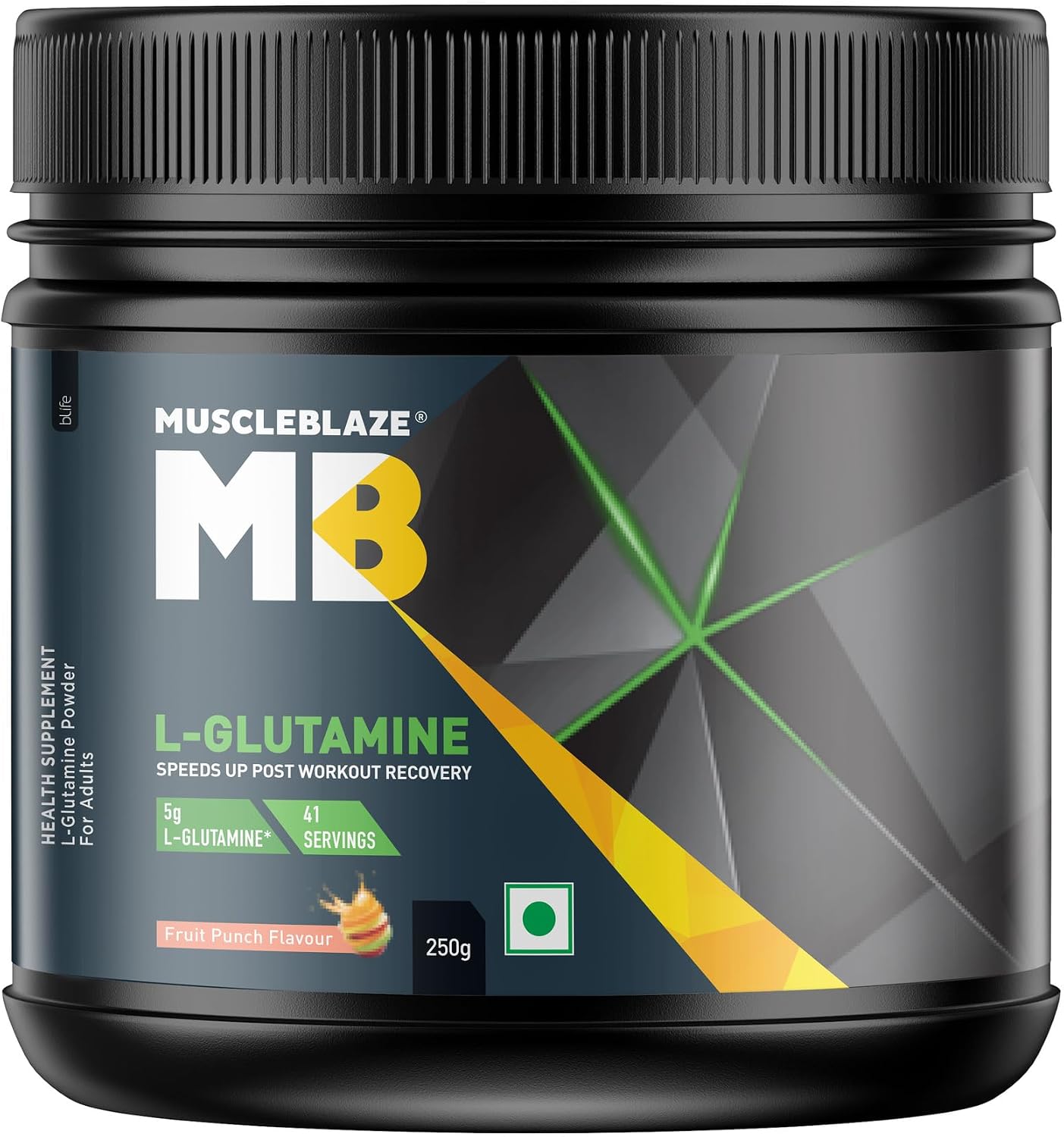 پودر ال-گلوتامین MuscleBlaze، 250 گرم، 41 وعده، طعم فروت پانچ