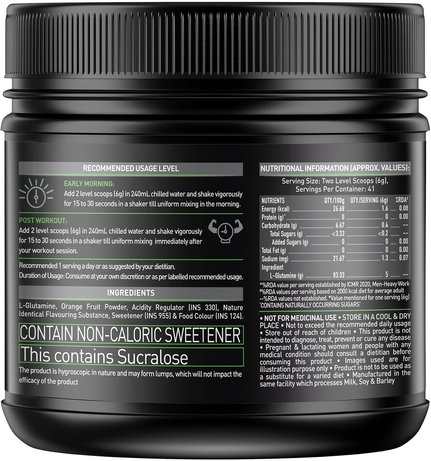 پودر ال-گلوتامین MuscleBlaze، 250 گرم، 41 وعده، طعم فروت پانچ