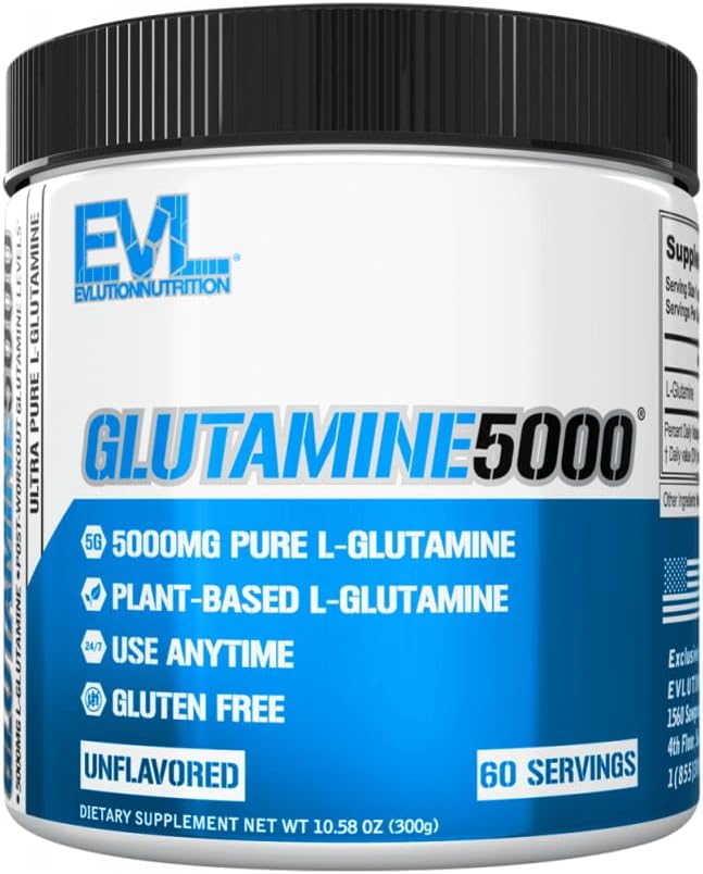 پودر ال-گلوتامین Evlution مدل Glutamine 5000، 300 گرم، بدون طعم
