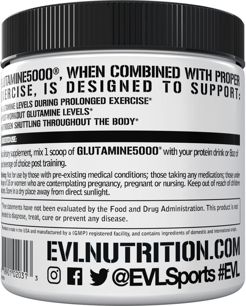 پودر ال-گلوتامین Evlution مدل Glutamine 5000، 300 گرم، بدون طعم
