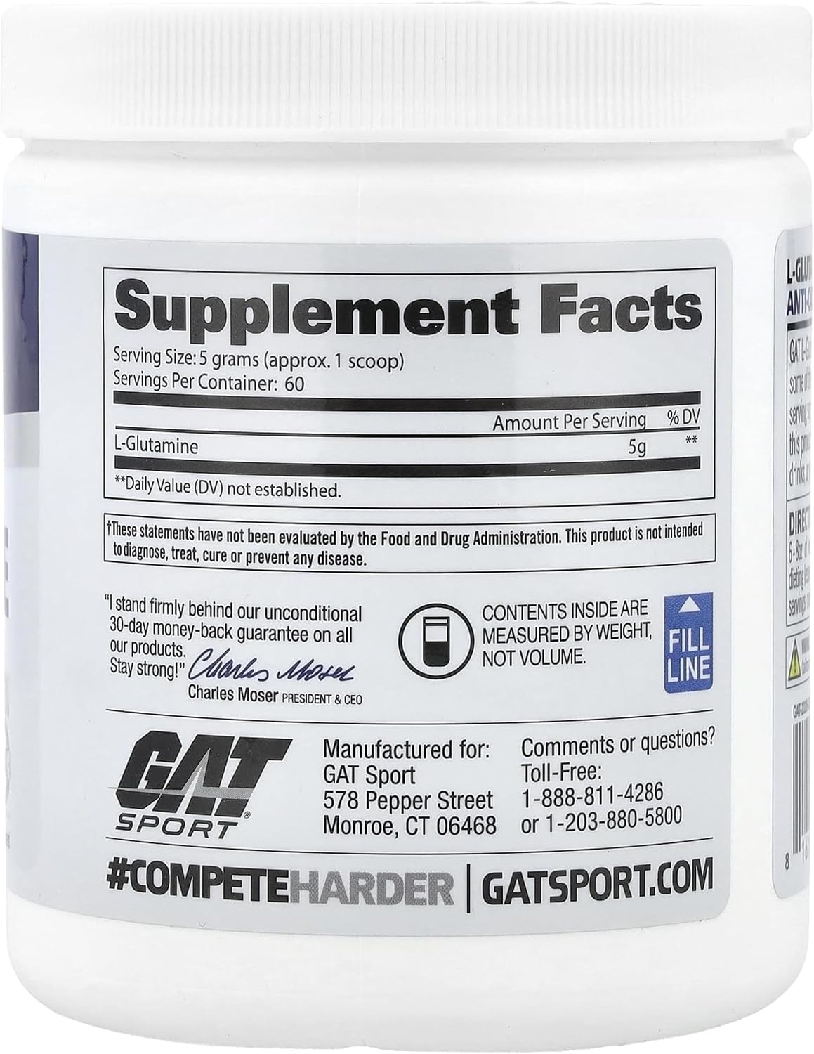 پودر ال-گلوتامین GAT SPORT، 300 گرم، بدون طعم