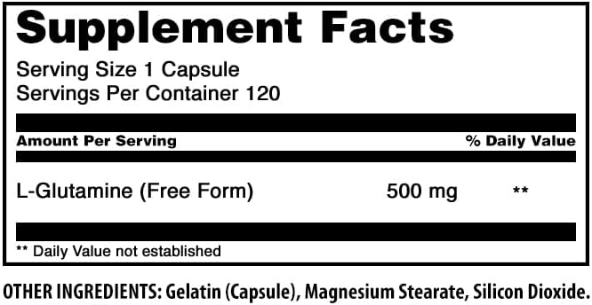 کپسول ال-گلوتامین amazing nutrition، 500 میلی‌گرم، 120 کپسول