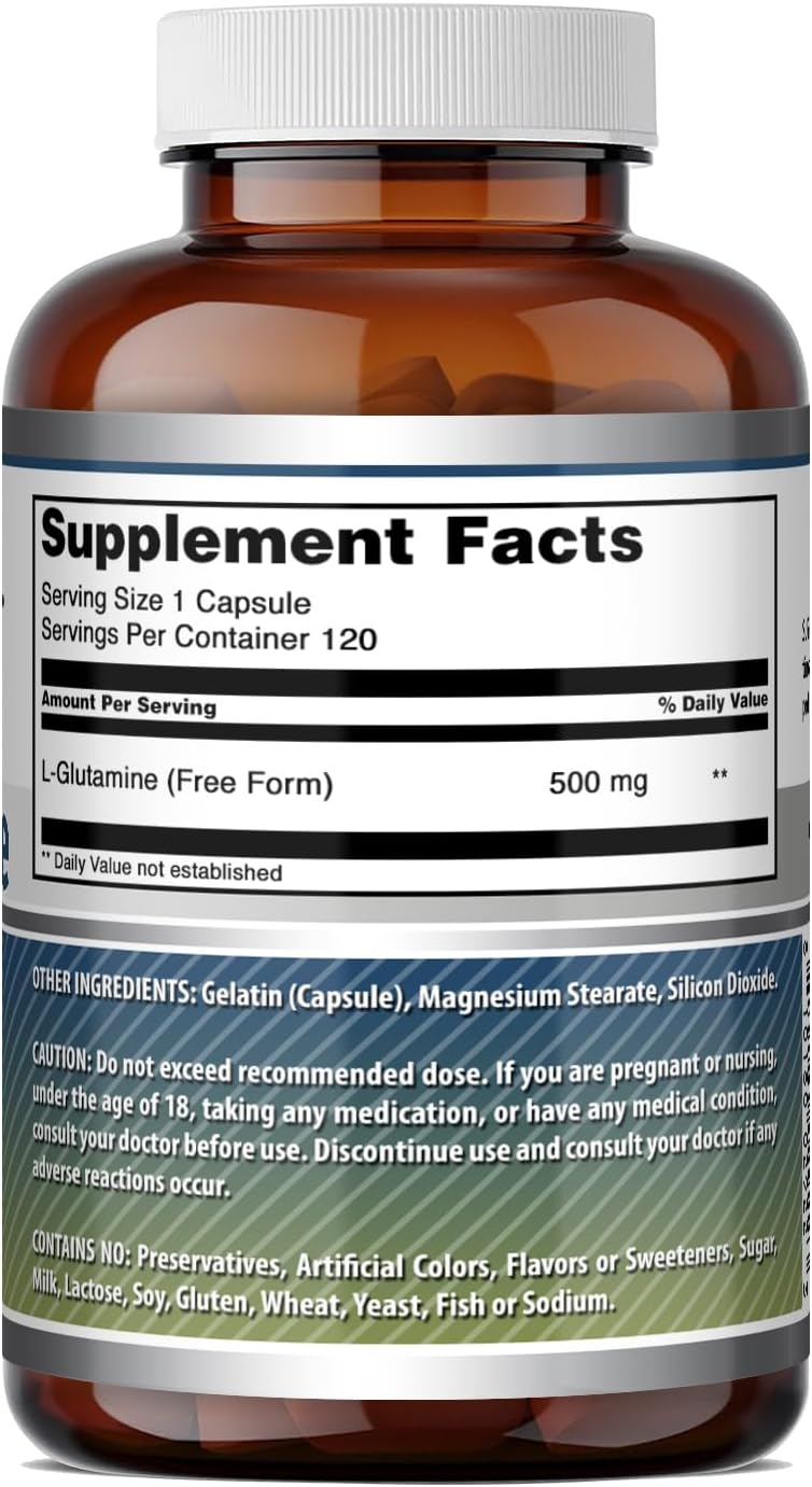 کپسول ال-گلوتامین amazing nutrition، 500 میلی‌گرم، 120 کپسول