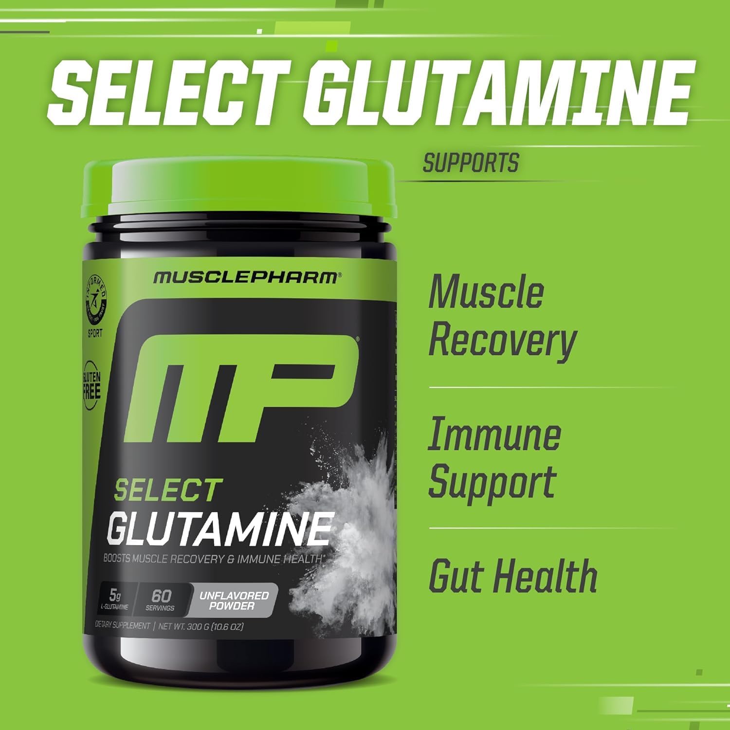 پودر ال-گلوتامین MusclePharm مدل Glutamine Essentials، 300 گرم، بدون طعم