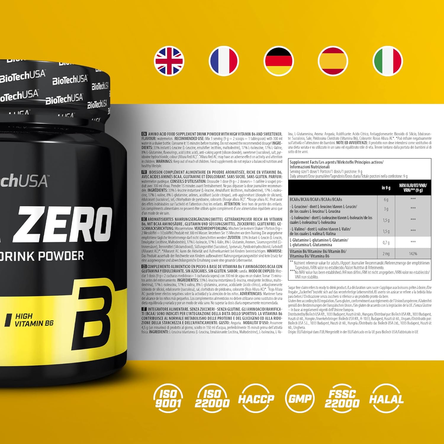 پودر مکمل آمینو اسید BioTechUSA مدل BCAA Zero، طعم هندوانه