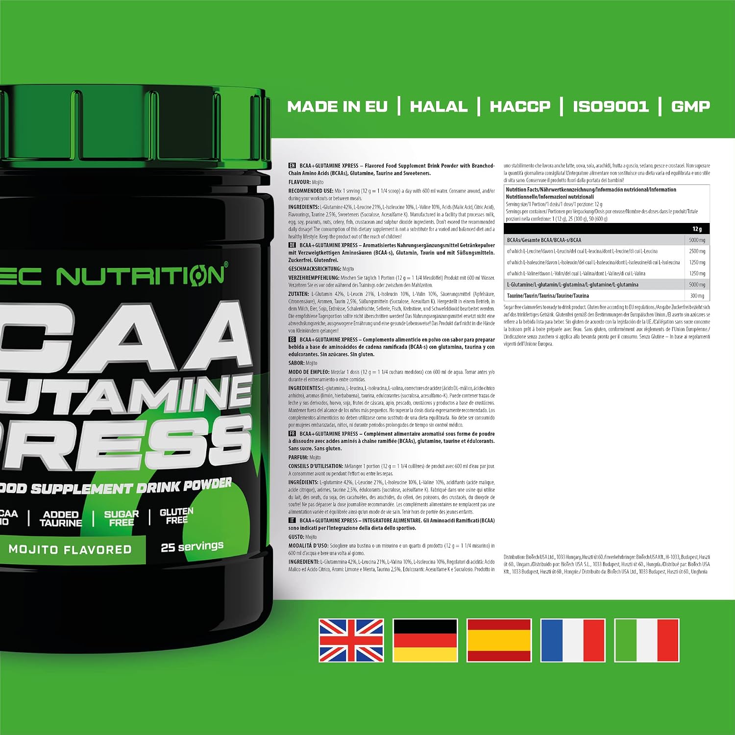 پودر پری‌ورک‌اوت Scitec Nutrition مدل BCAA + Glutamine Xpress، 300 گرم، طعم موهیتو