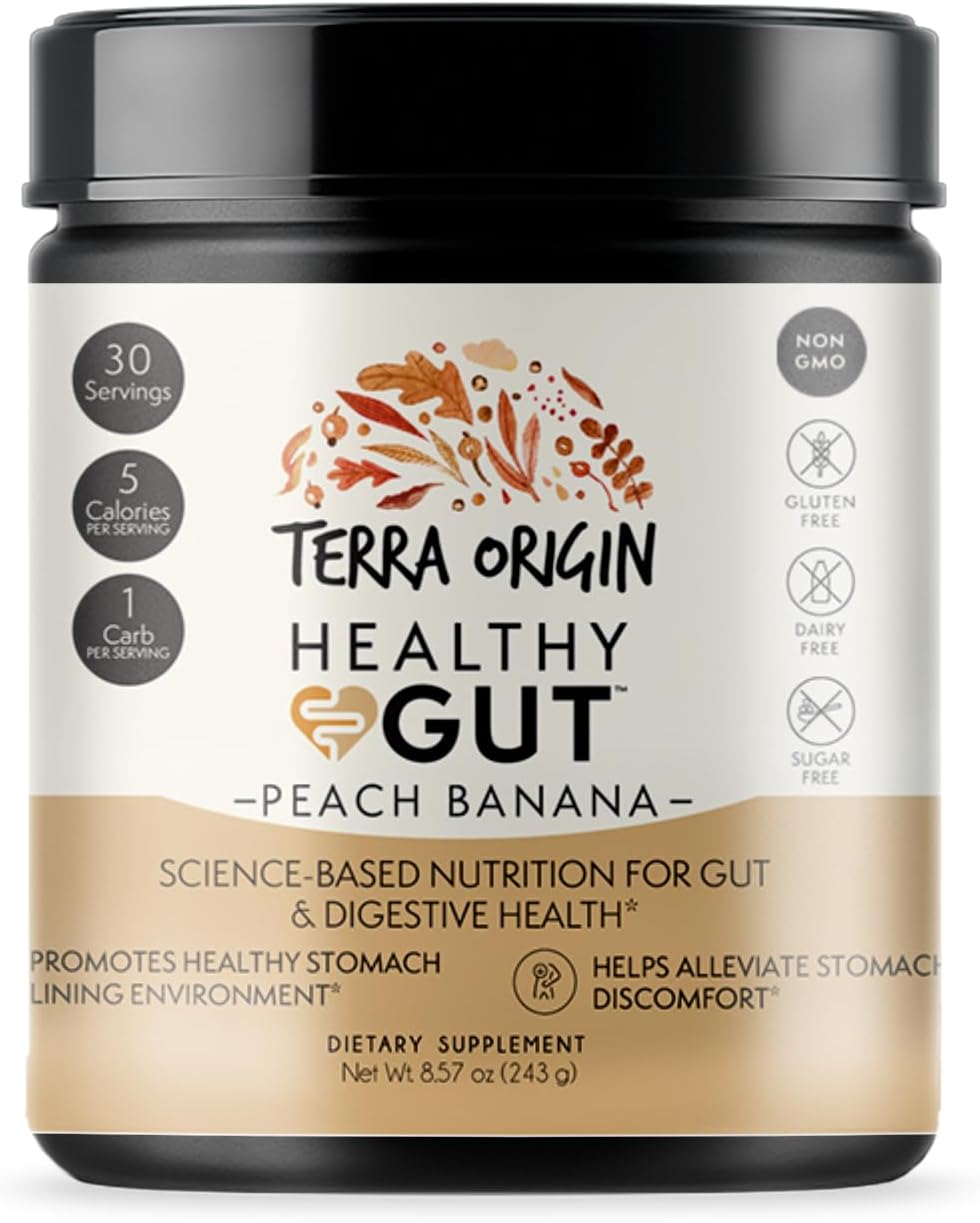 پودر مکمل سلامت گوارش TERRA ORIGIN، 30 وعده، طعم هلو و موز