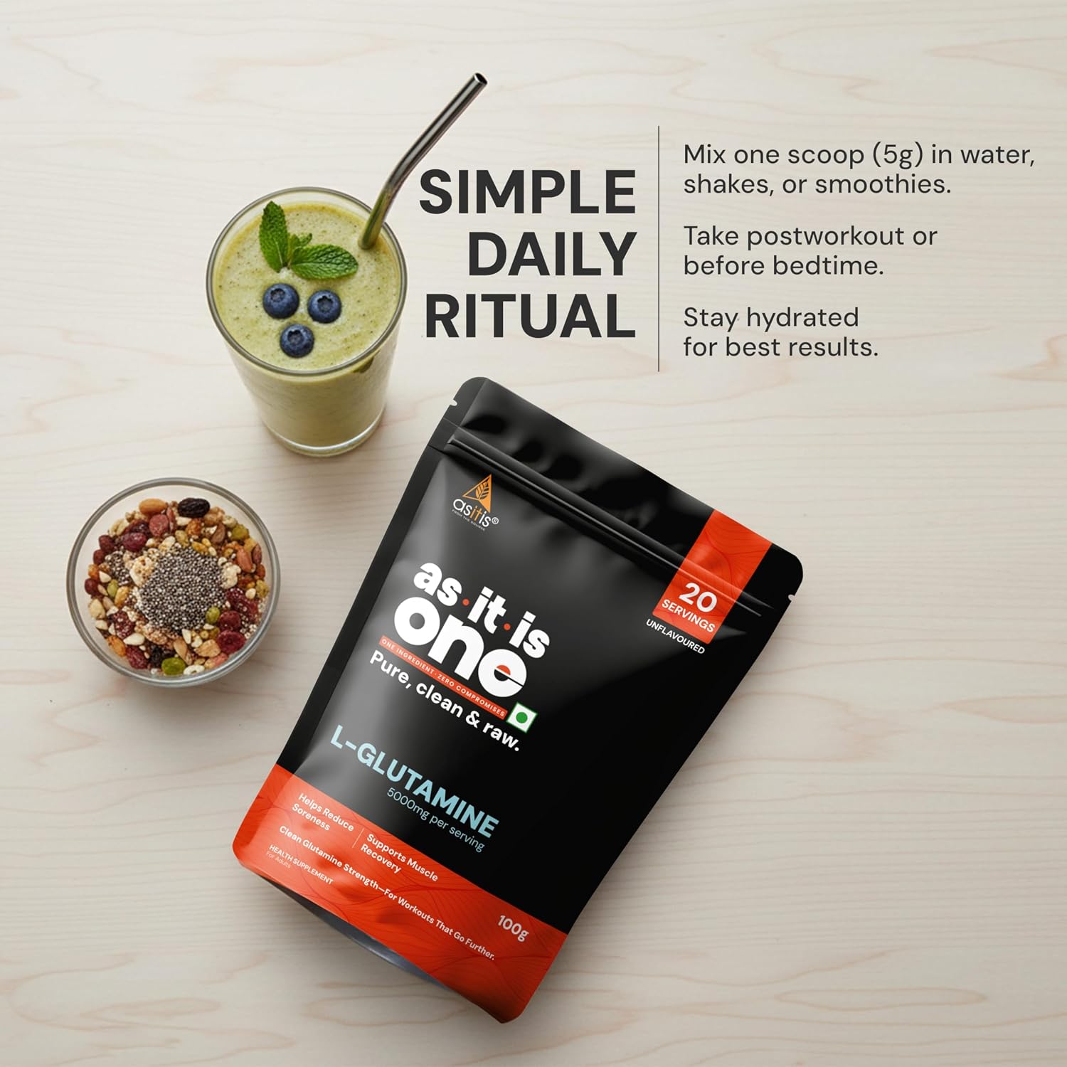 پودر ال-گلوتامین Asitis Nutrition، 100 گرم