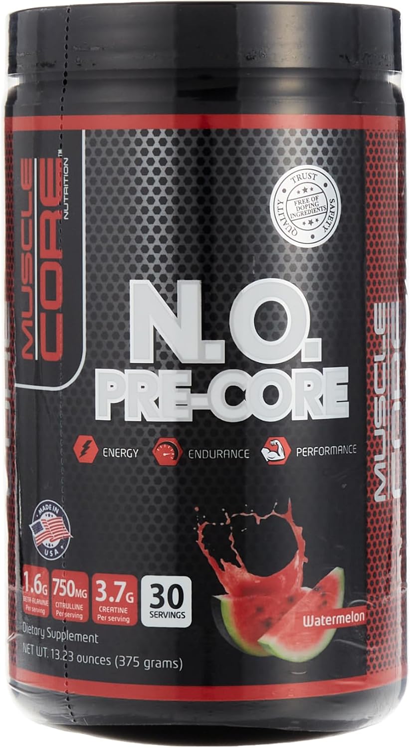 پودر آمینو اسید و گلوتامین MUSCLE CORE NUTRITION مدل N.O Pre-Core، 375 گرم، 30 وعده، طعم هندوانه