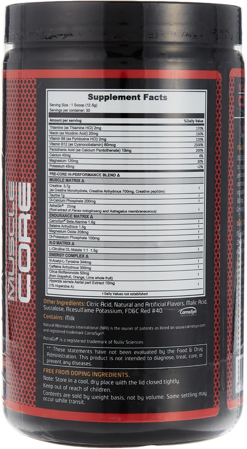 پودر آمینو اسید و گلوتامین MUSCLE CORE NUTRITION مدل N.O Pre-Core، 375 گرم، 30 وعده، طعم هندوانه