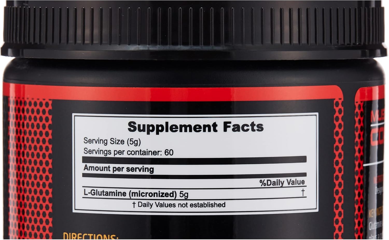 پودر ال-گلوتامین MUSCLE CORE NUTRITION، 300 گرم، 60 وعده، بدون طعم