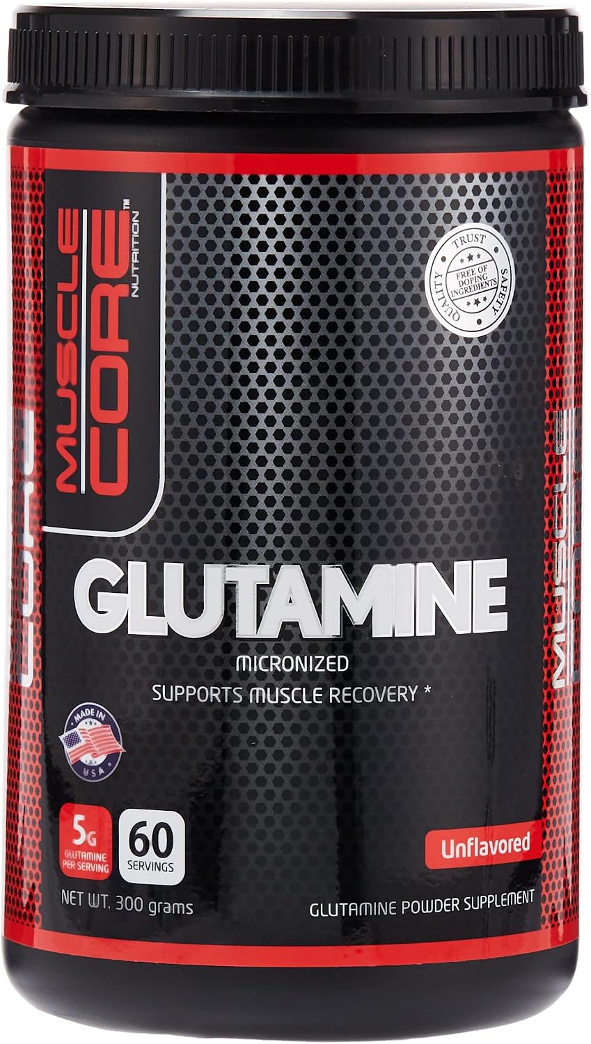 پودر ال-گلوتامین MUSCLE CORE NUTRITION، 300 گرم، 60 وعده، بدون طعم
