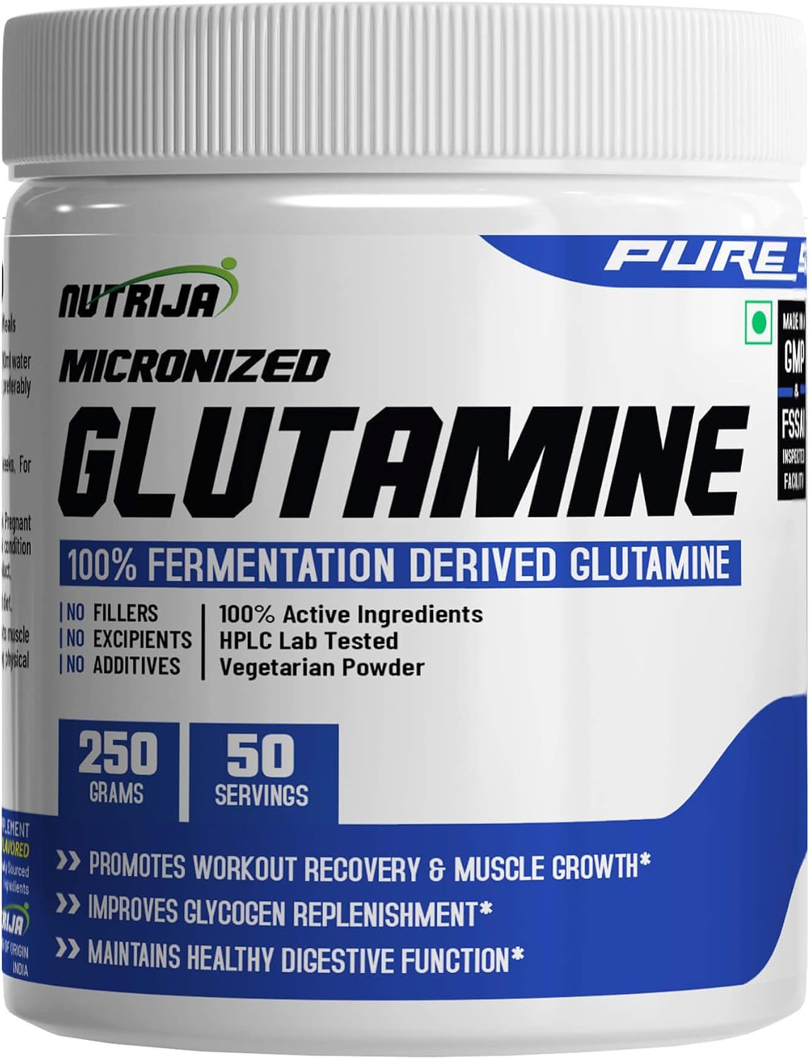 پودر ال-گلوتامین NutriJa، 250 گرم، بدون طعم