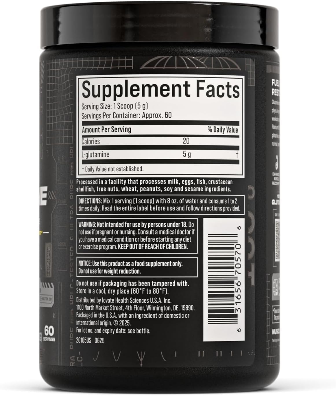 نوشیدنی ال-گلوتامین Muscletech مدل Platinum 100% Glutamine، 300 گرم، بدون طعم