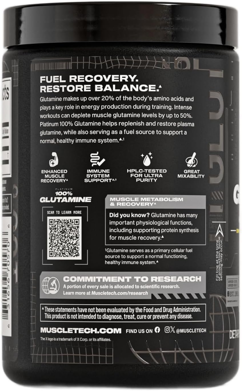 نوشیدنی ال-گلوتامین Muscletech مدل Platinum 100% Glutamine، 300 گرم، بدون طعم
