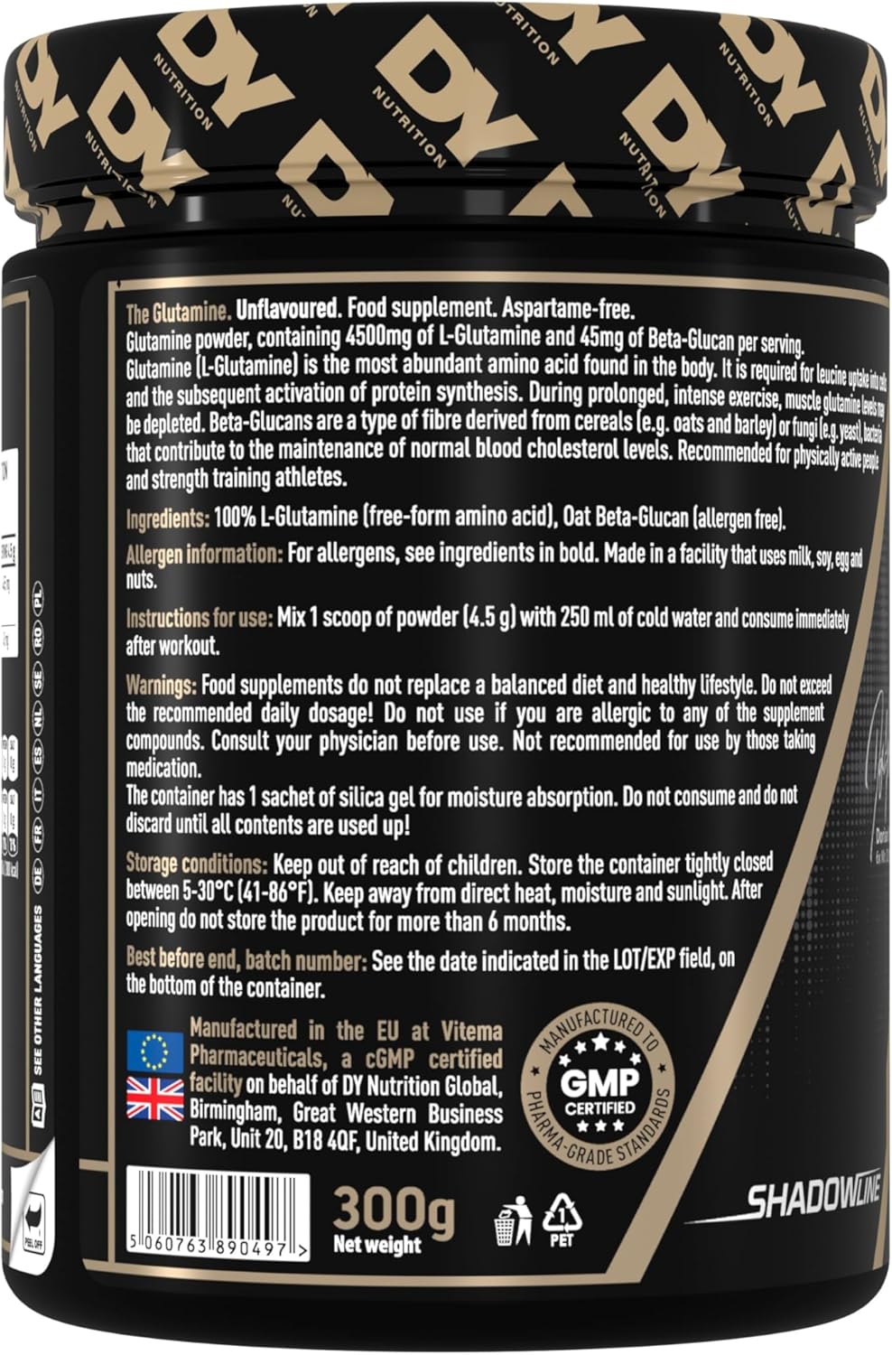 پودر ال-گلوتامین DY Nutrition، 300 گرم، بدون طعم