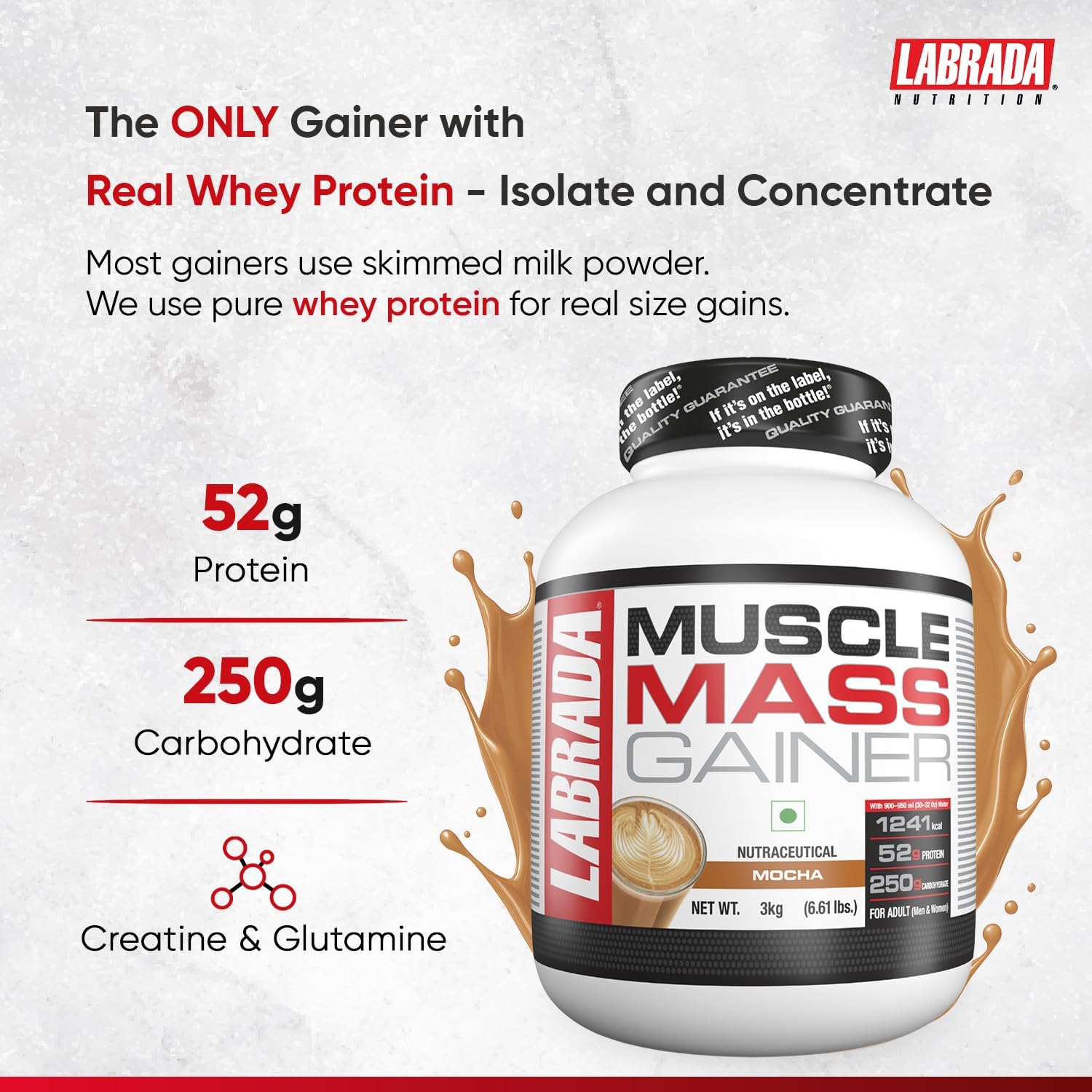 پودر گینر افزایش وزن Labrada، 3 کیلوگرم، طعم موکا