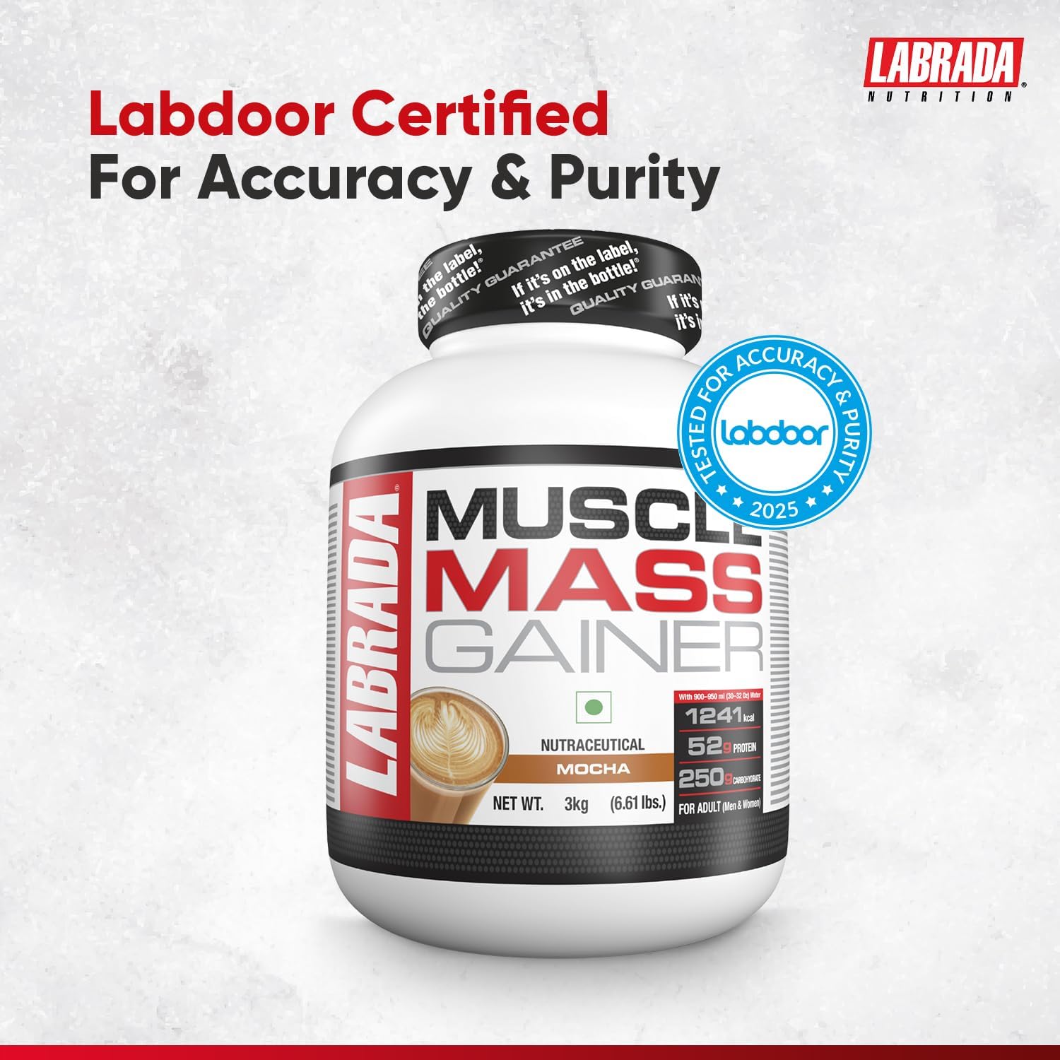 پودر گینر افزایش وزن Labrada، 3 کیلوگرم، طعم موکا