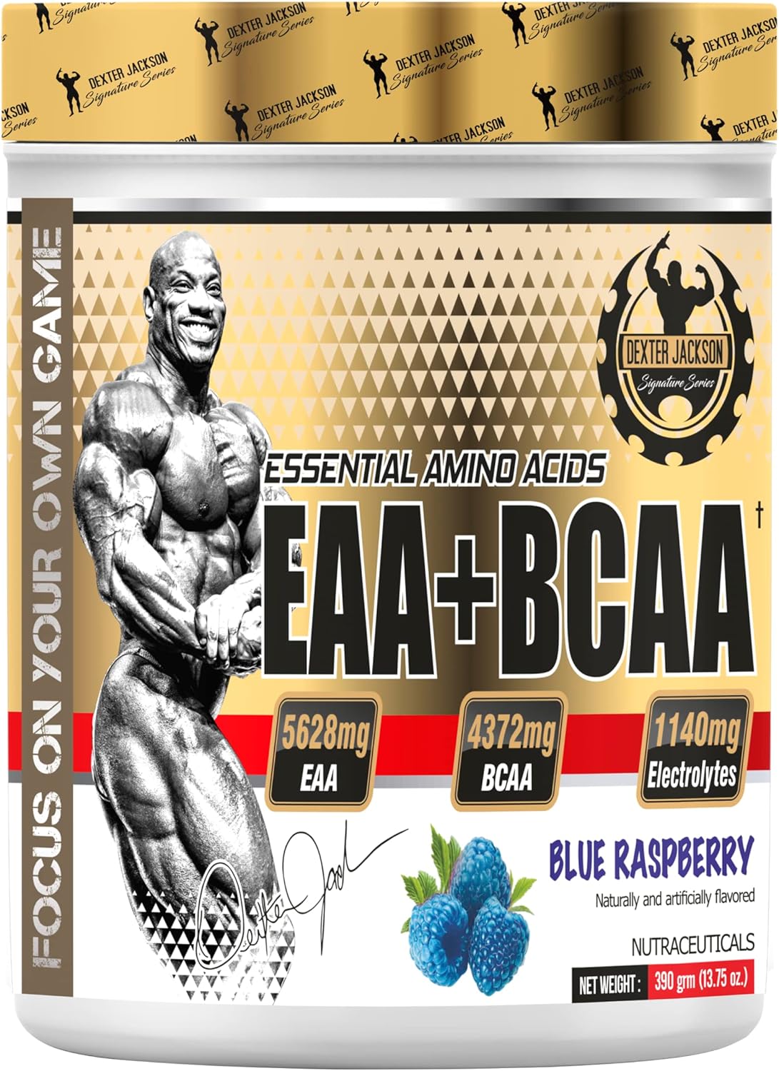 پودر مکمل آمینو اسید DEXTER JACKSON مدل Gold Signature Series EAA+BCAA، 390 گرم، 30 وعده، طعم تمشک آبی