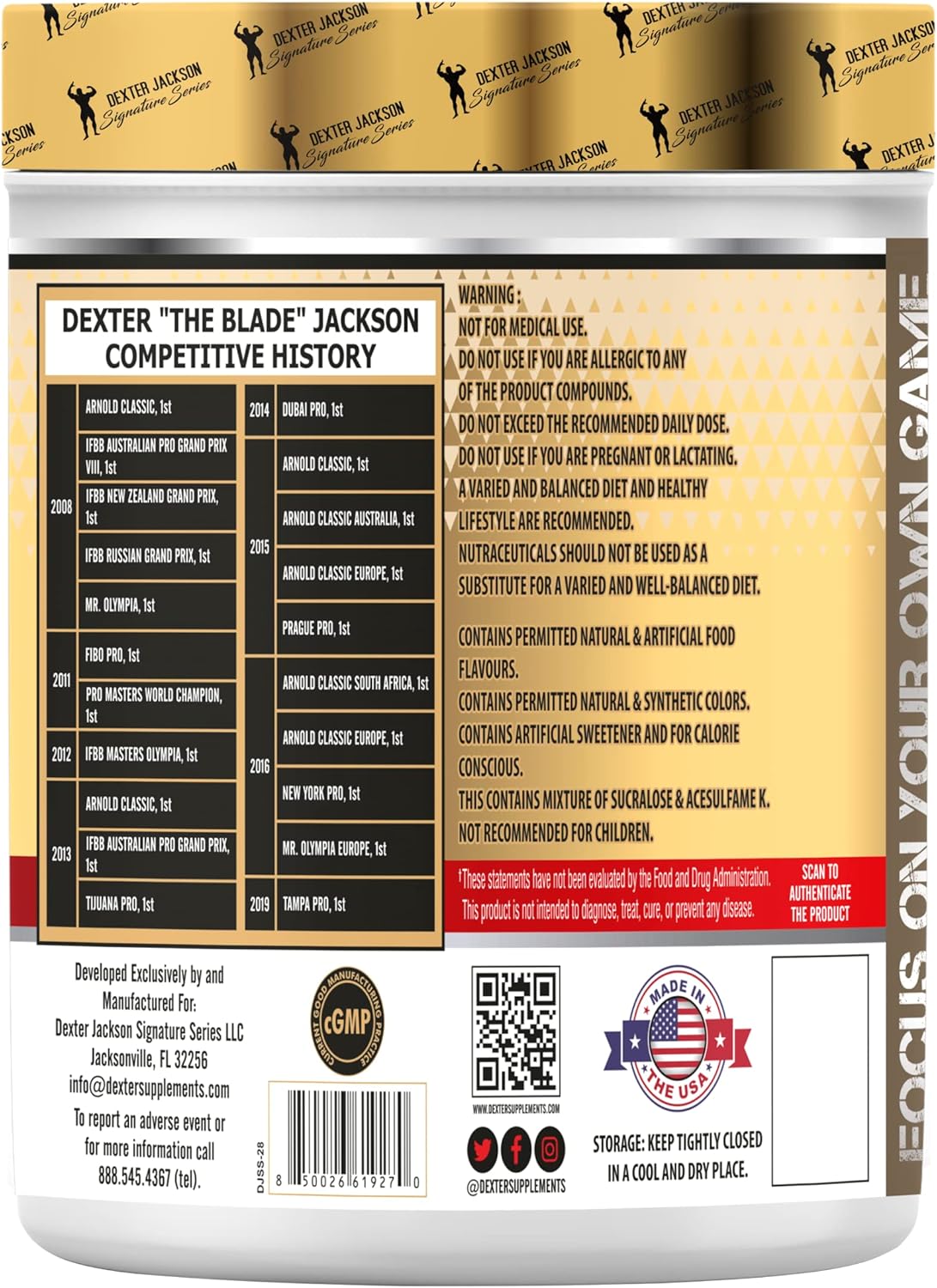 پودر مکمل آمینو اسید DEXTER JACKSON مدل Gold Signature Series EAA+BCAA، 390 گرم، 30 وعده، طعم تمشک آبی