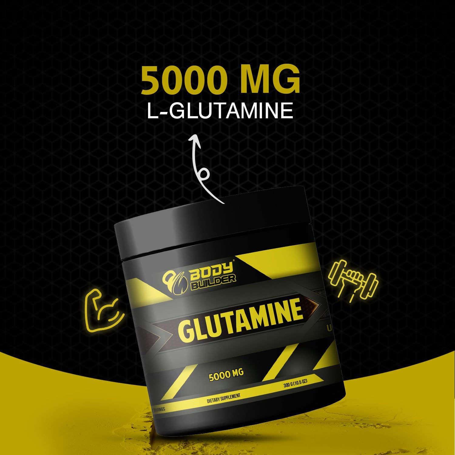 پودر ال-گلوتامین Body Builder مدل Glutamine 5000، 5000 میلی‌گرم، بدون طعم