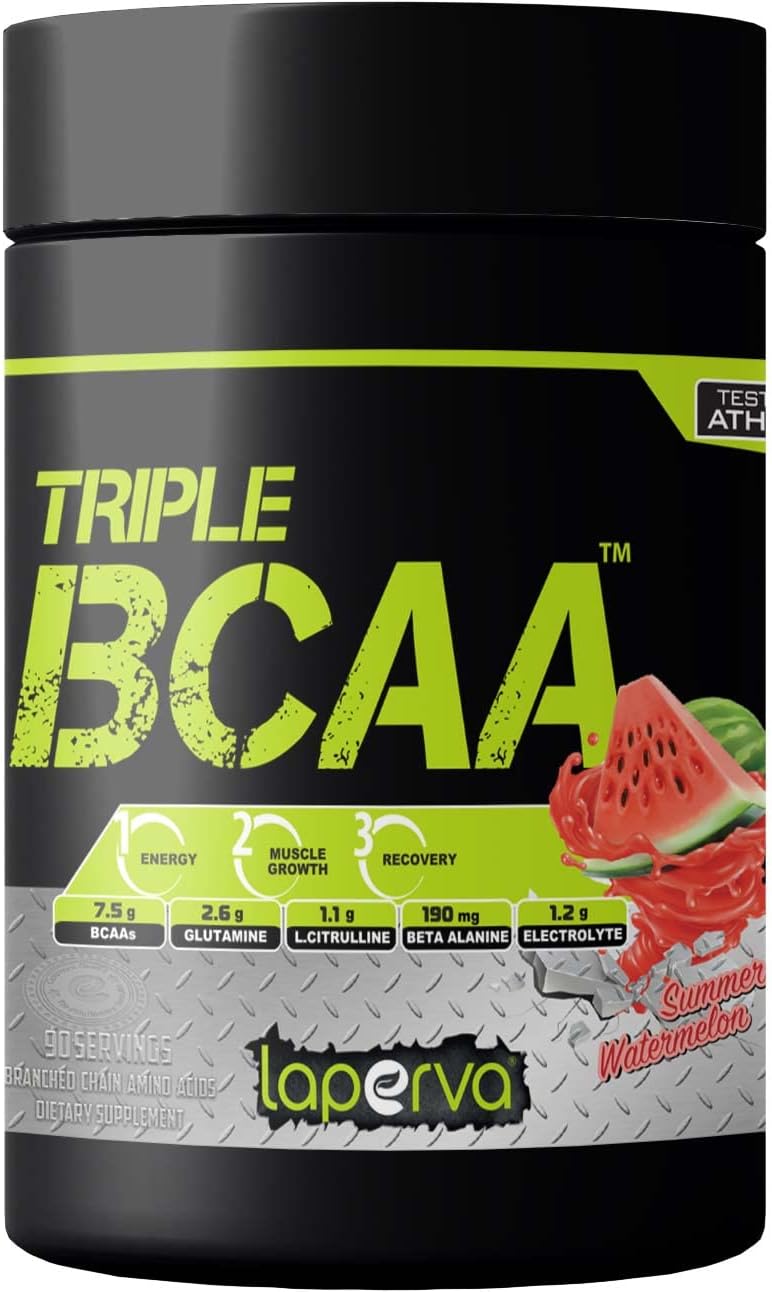 پودر آمینو اسید و گلوتامین laperva مدل Triple BCAA، 1.43 کیلوگرم، 90 وعده، طعم هندوانه تابستانی
