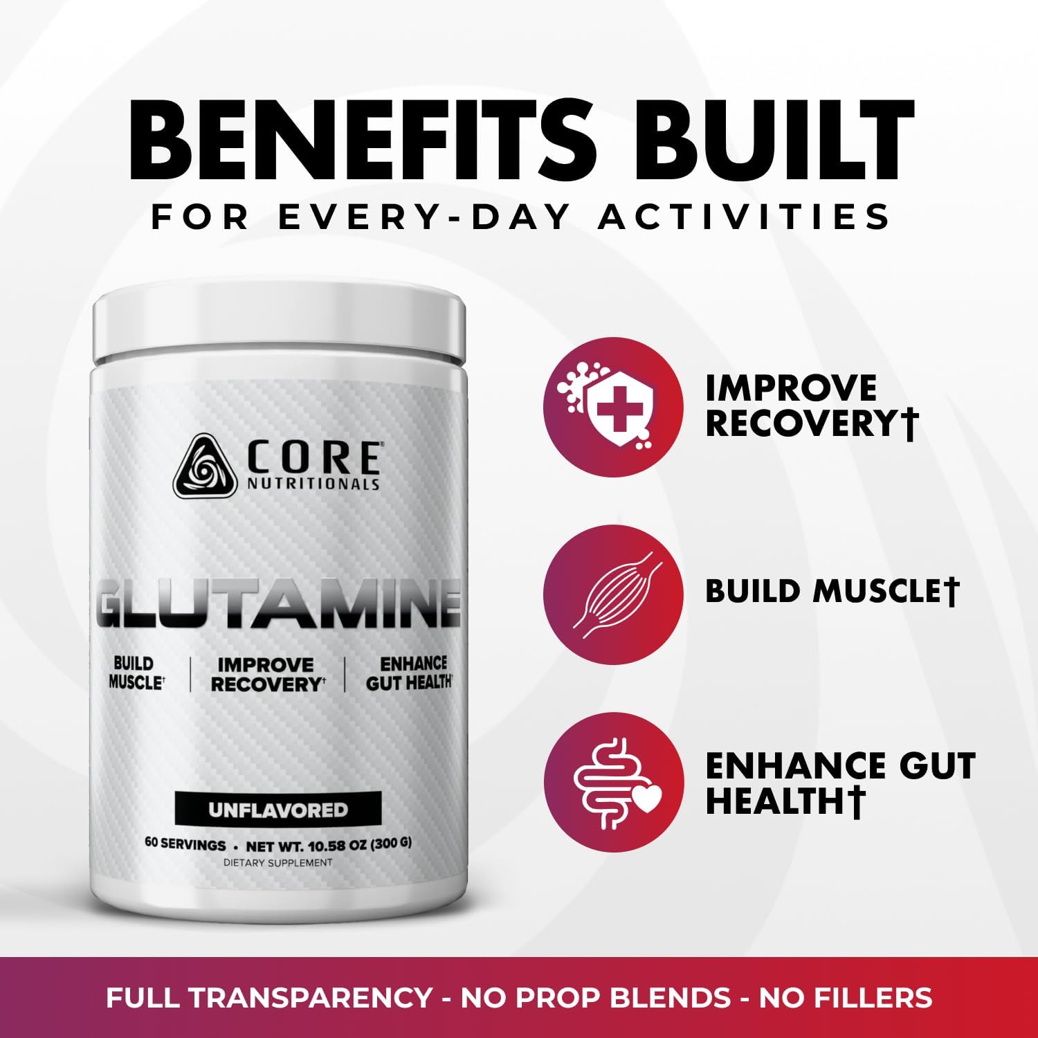 پودر ال-گلوتامین Core Nutritionals، 5000 میلی‌گرم، 60 وعده