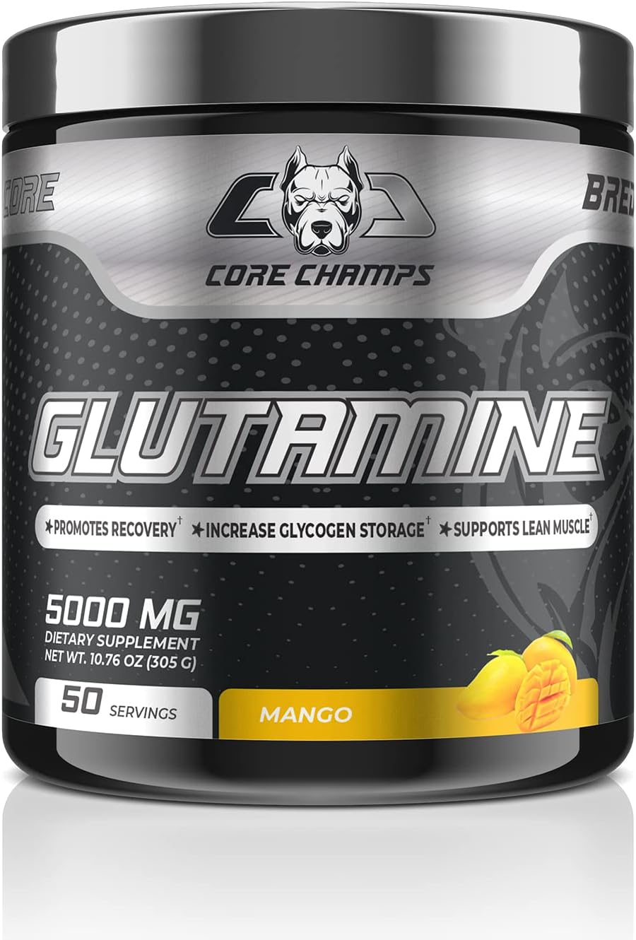 پودر ال-گلوتامین Core Champs مدل Glutamine 5000، 305 گرم، 50 وعده، طعم انبه